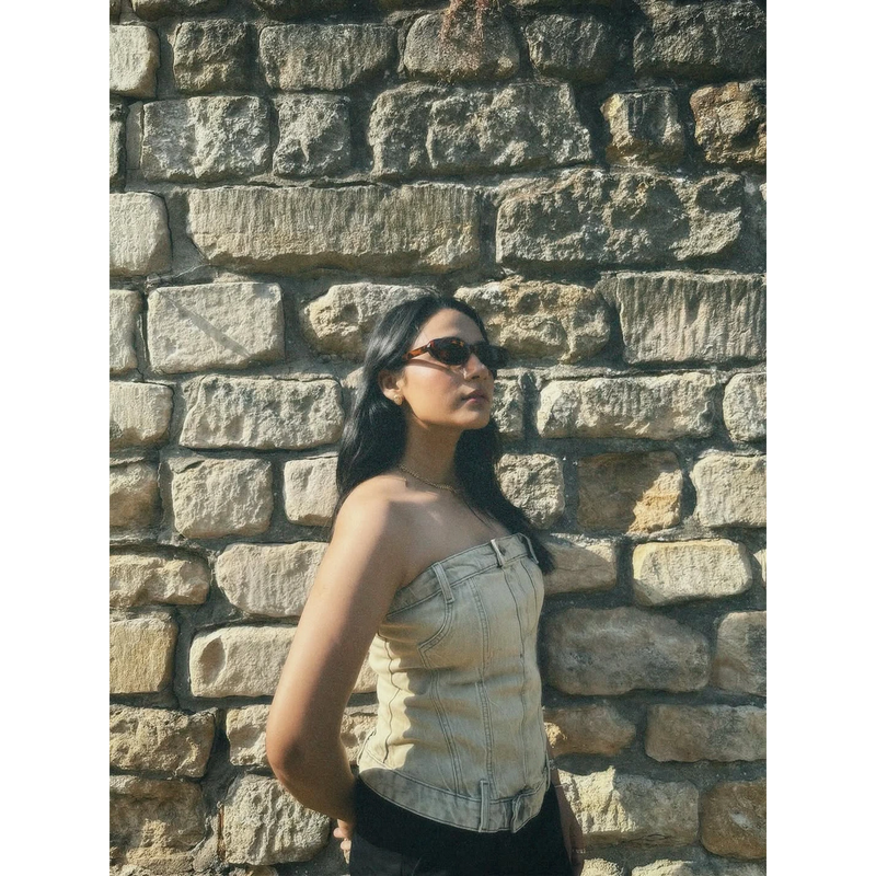 Washed Sand Denim Corset | Montivo Pakistan