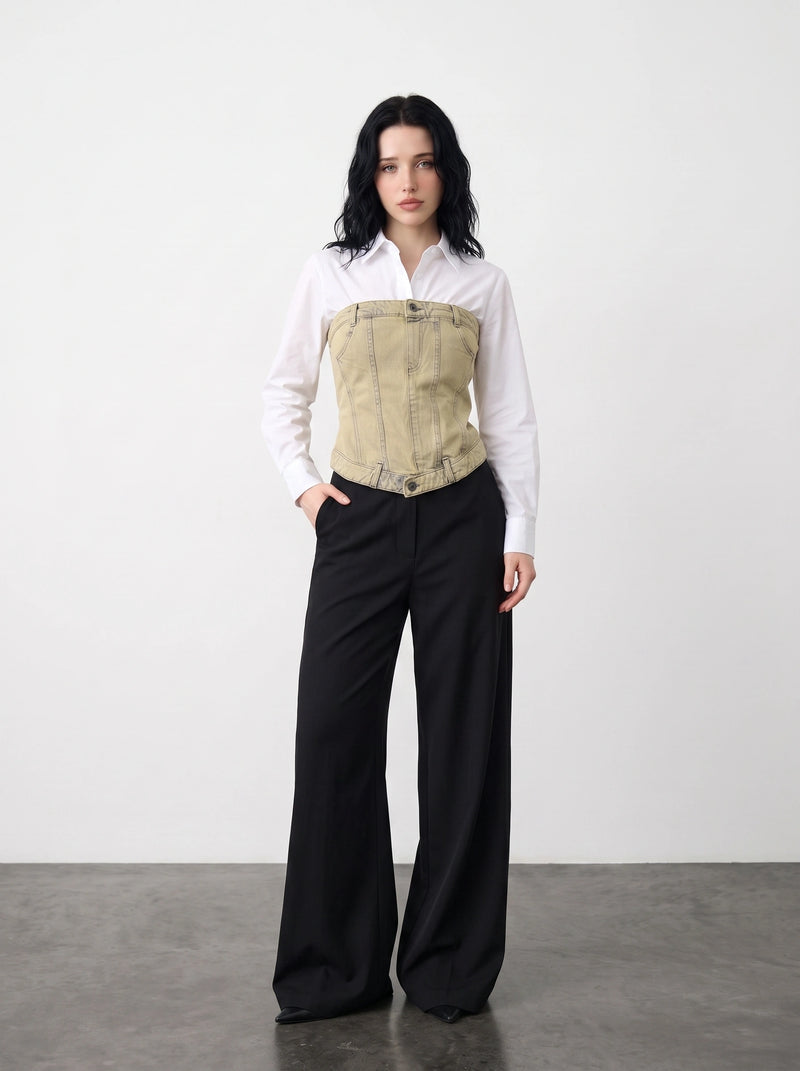 Washed Sand Denim Corset | Montivo Pakistan