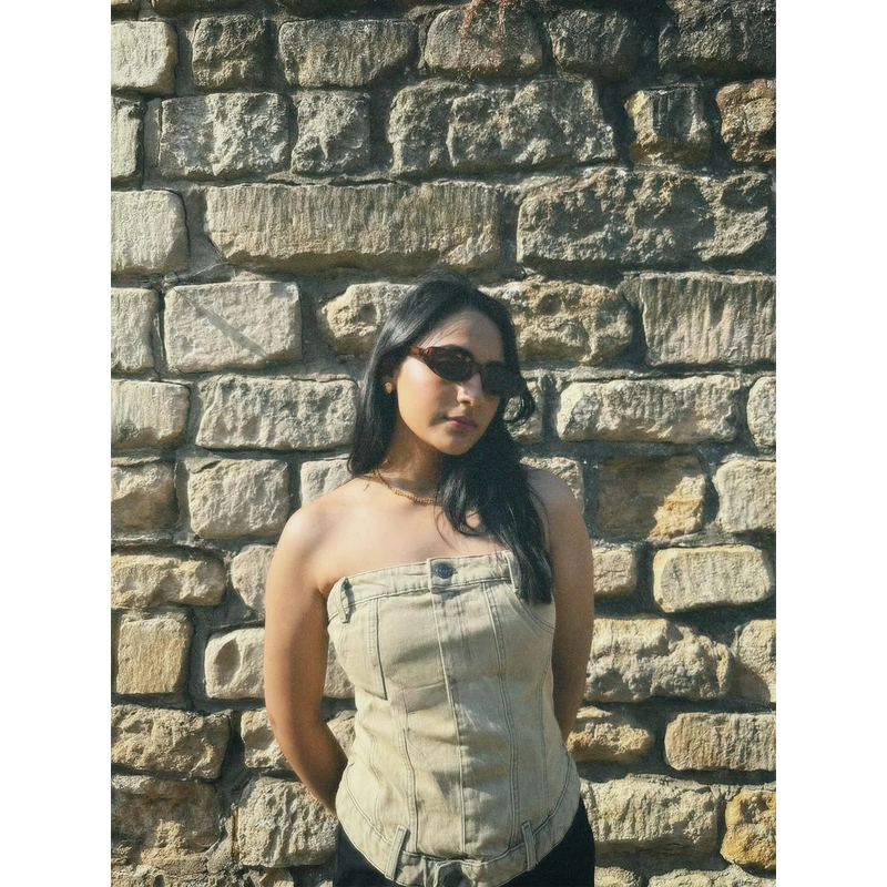 Washed Sand Denim Corset | Montivo Pakistan