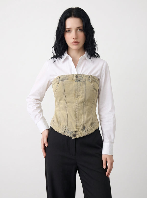 Washed Sand Denim Corset | Montivo Pakistan