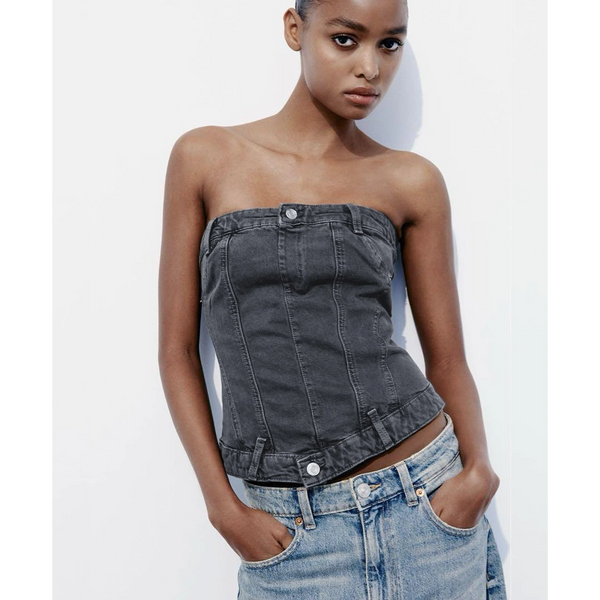 Dark Grey Denim Corset | Montivo Pakistan