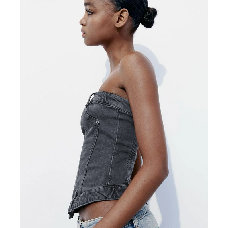 Dark Grey Denim Corset | Montivo Pakistan