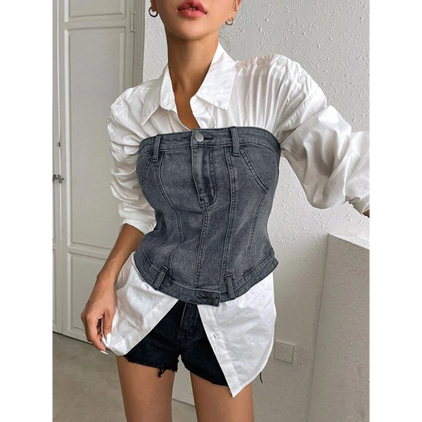 Dark Grey Denim Corset | Montivo Pakistan