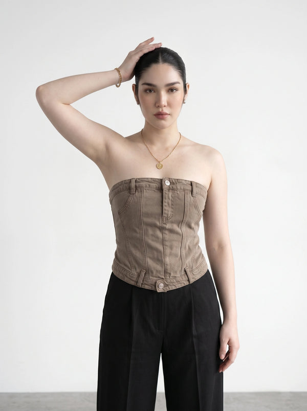 Washed Vintage Denim Corset | Montivo Pakistan