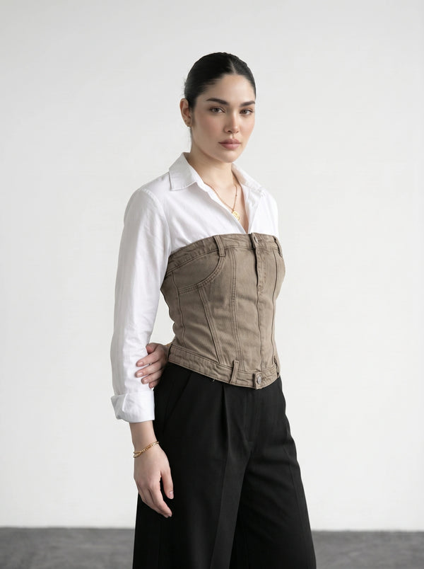 Washed Vintage Denim Corset | Montivo Pakistan