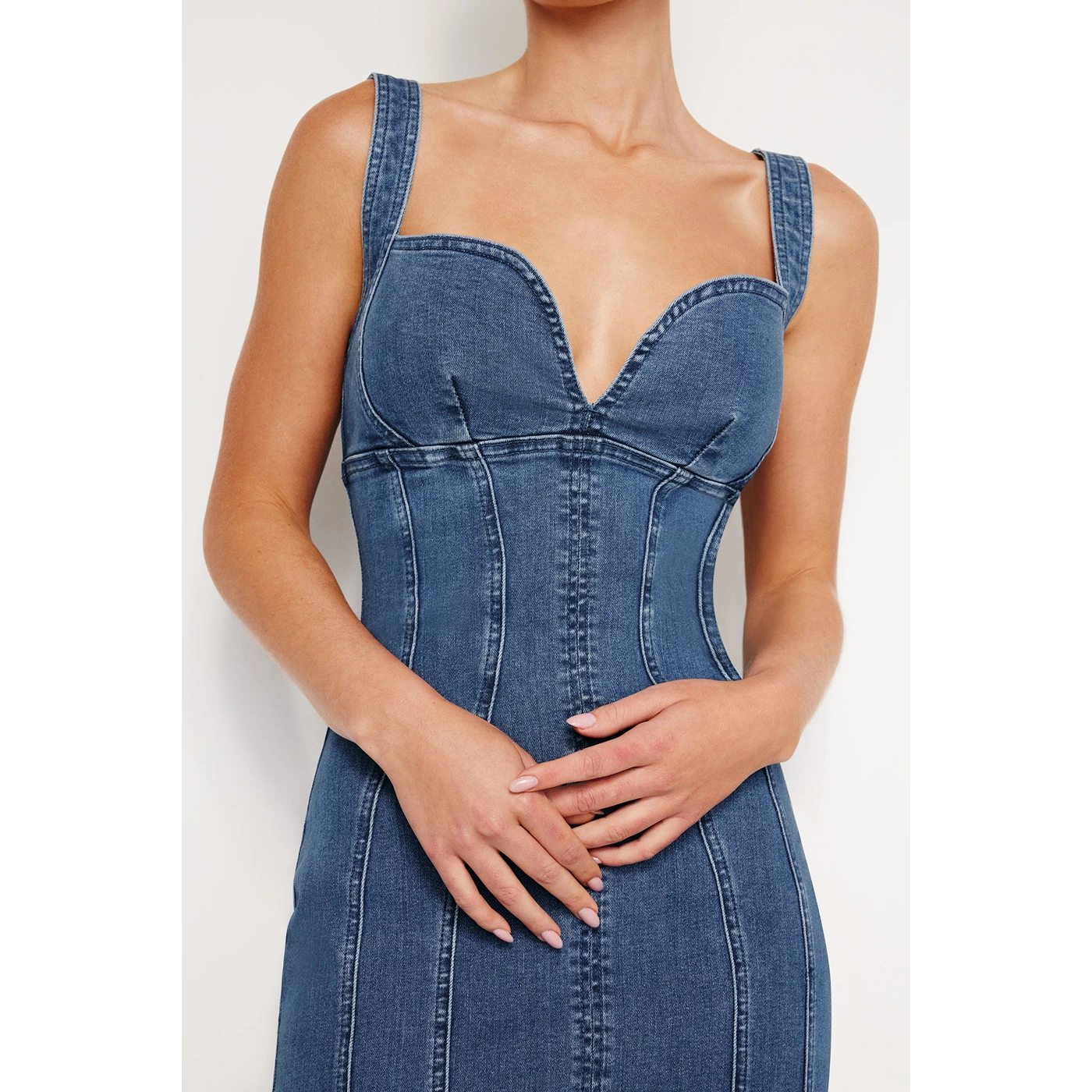 Blue Denim Corset Maxi Dress | Montivo Pakistan