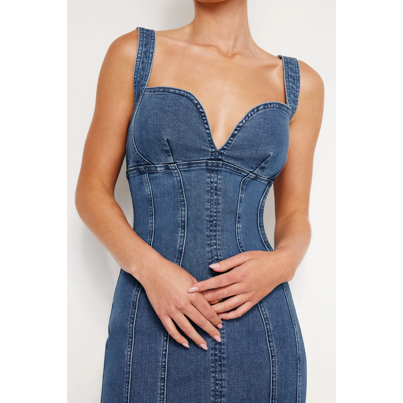 Blue Denim Corset Maxi Dress | Montivo Pakistan