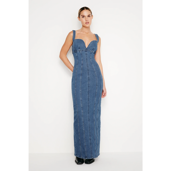 Blue Denim Corset Maxi Dress | Montivo Pakistan