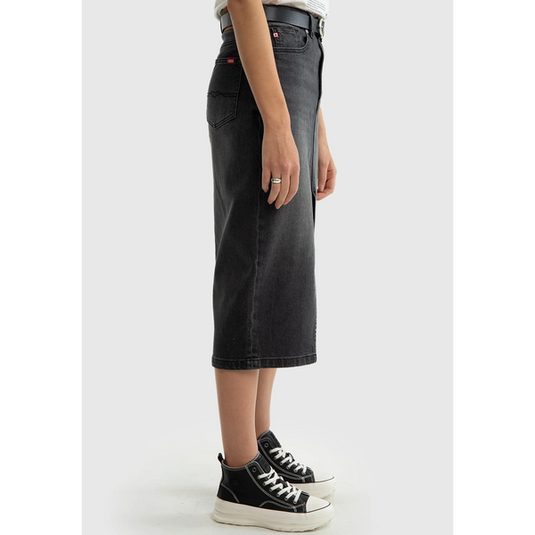 Charcoal Front Slit Denim Skirt | Montivo Pakistan