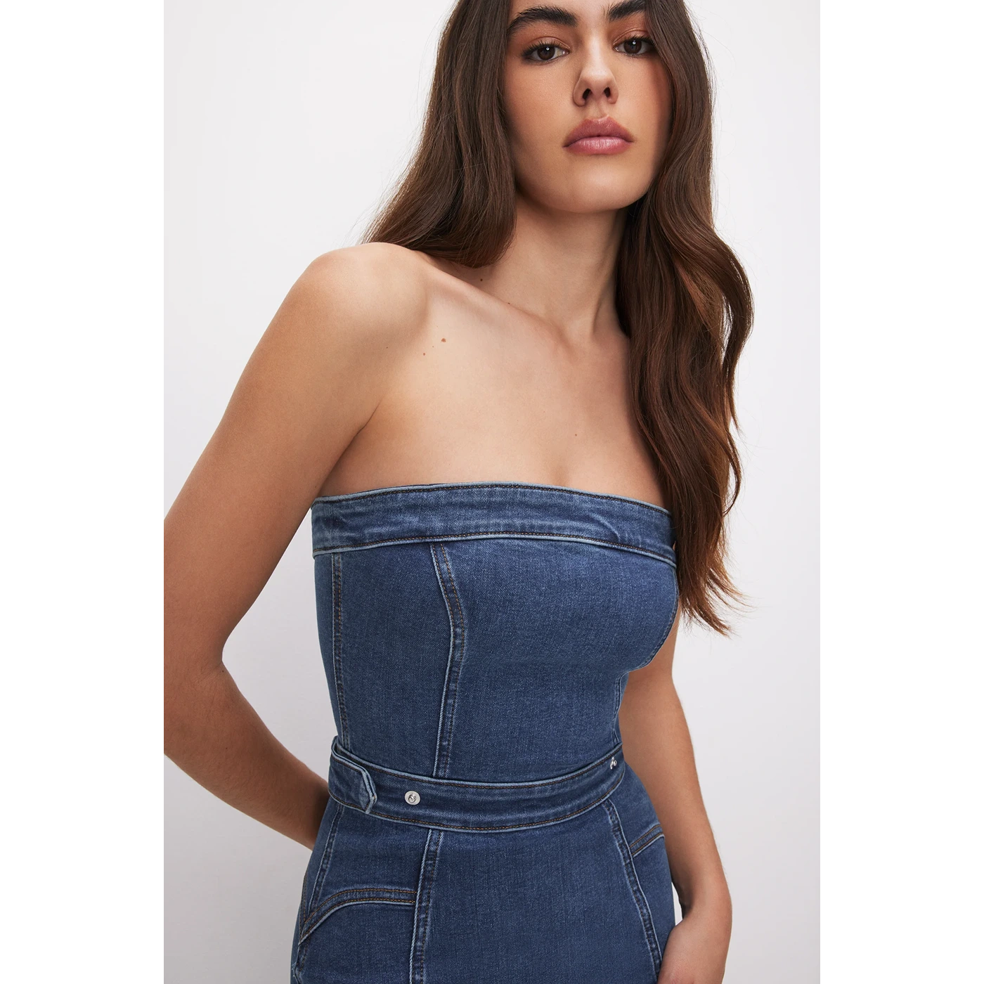 Blue Denim Tube Midi Dress | Montivo Pakistan
