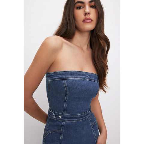 Blue Denim Tube Midi Dress | Montivo Pakistan