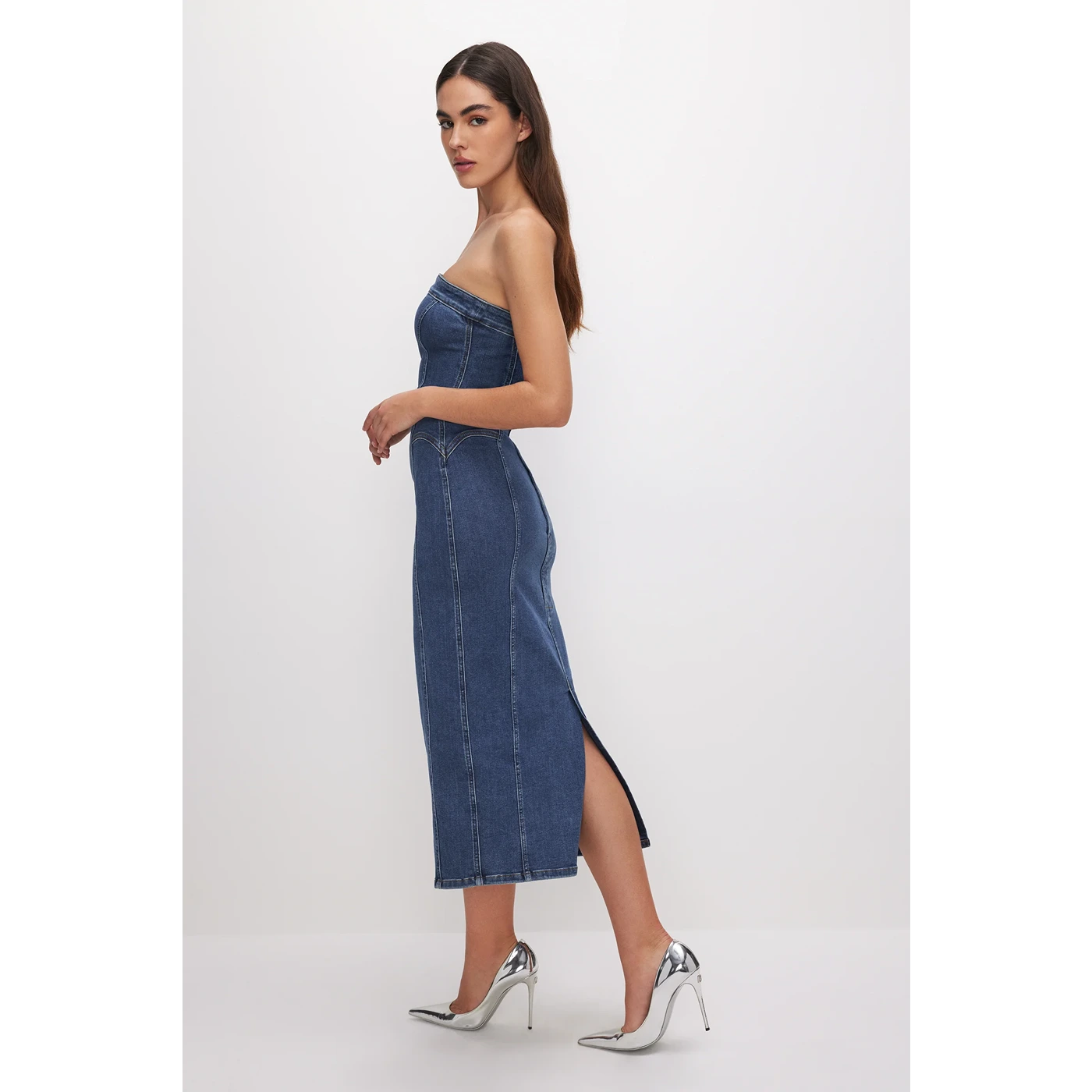 Blue Denim Tube Midi Dress | Montivo Pakistan