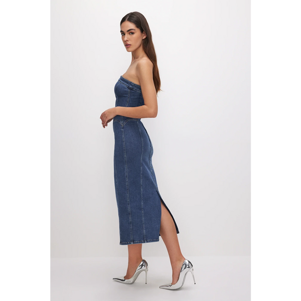 Blue Denim Tube Midi Dress | Montivo Pakistan