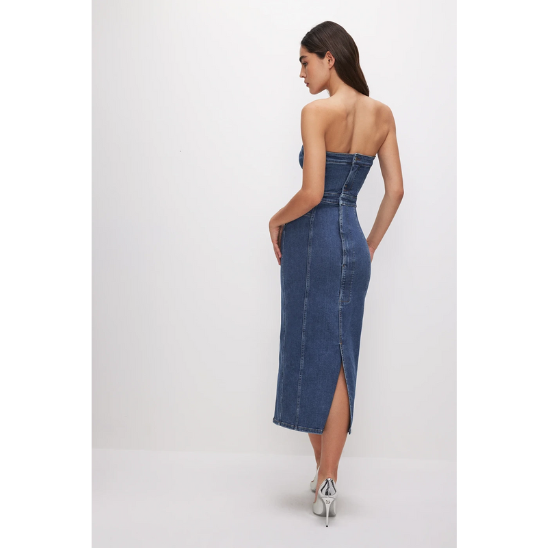 Blue Denim Tube Midi Dress | Montivo Pakistan