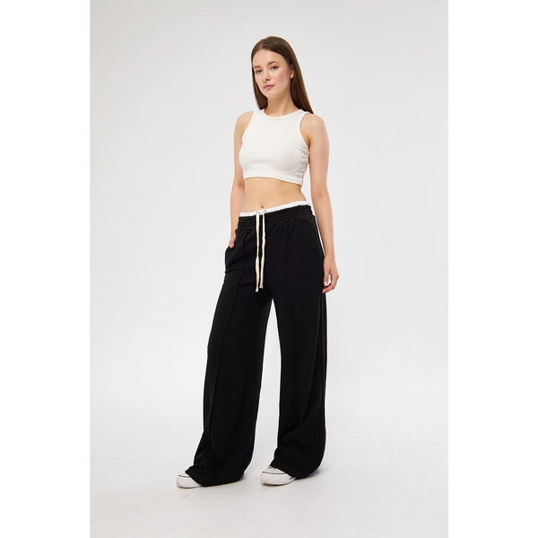 Black Boxer Belt Wide Leg Trousers | Montivo Pakistan