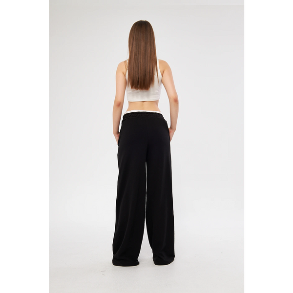 Black Boxer Belt Wide Leg Trousers | Montivo Pakistan