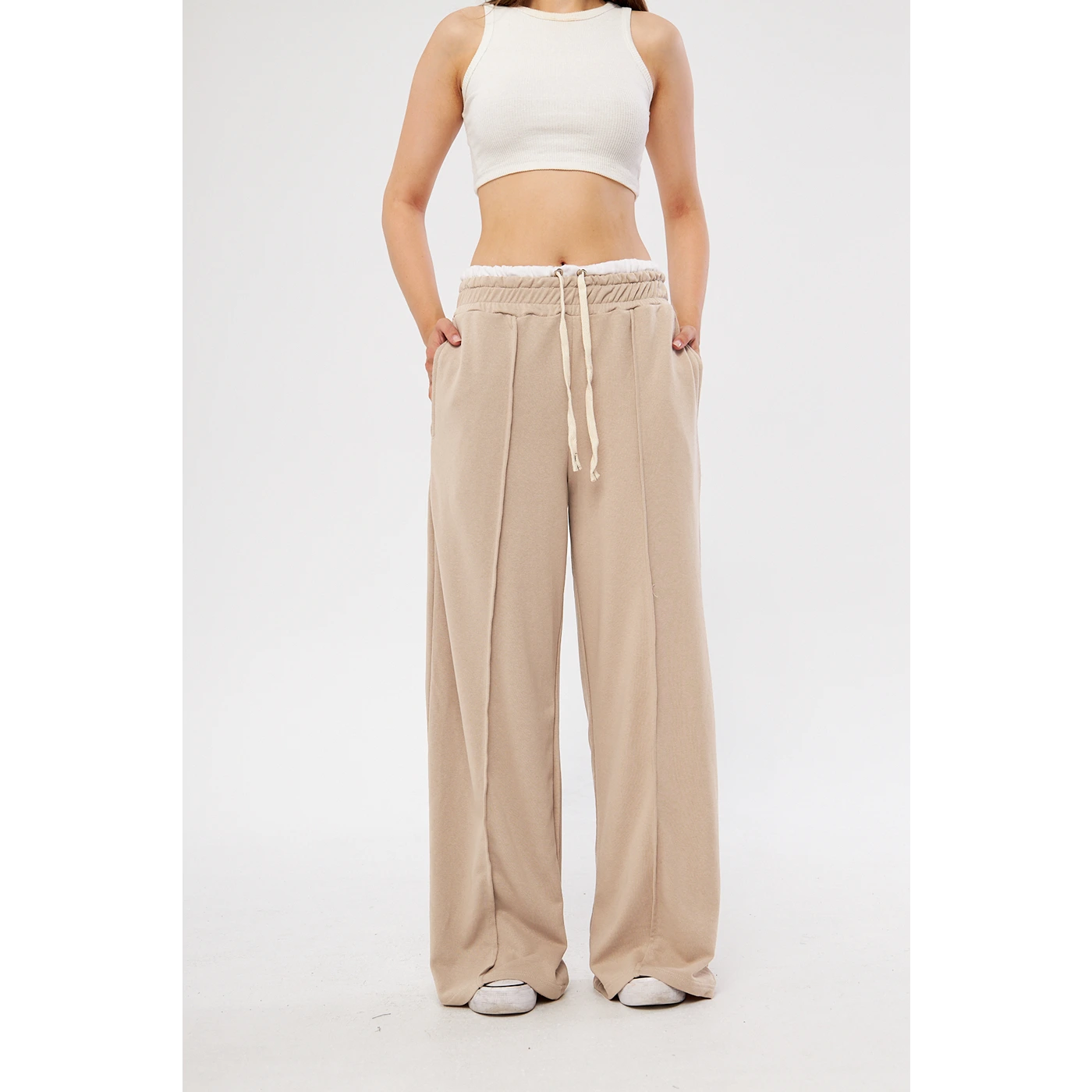 Beige Boxer Belt Wide Leg Trousers – Montivo