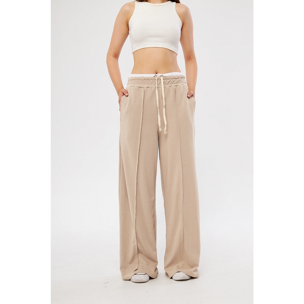 Beige Boxer Belt Wide Leg Trousers | Montivo Pakistan