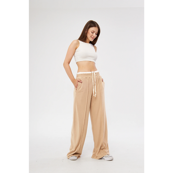 Khaki Boxer Belt Wide Leg Trousers | Montivo Pakistan