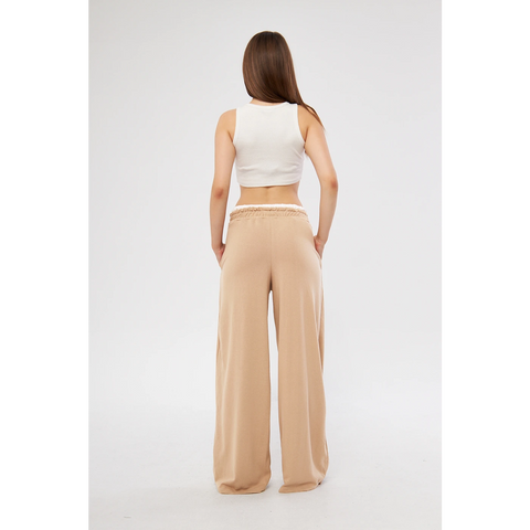 Khaki Boxer Belt Wide Leg Trousers | Montivo Pakistan
