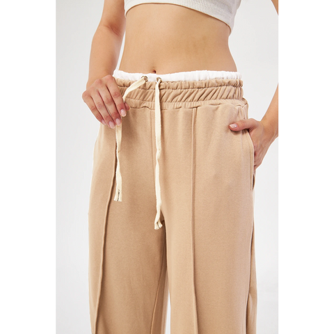 Khaki Boxer Belt Wide Leg Trousers | Montivo Pakistan
