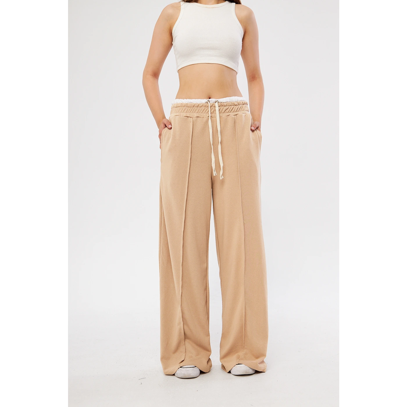 Khaki Boxer Belt Wide Leg Trousers | Montivo Pakistan