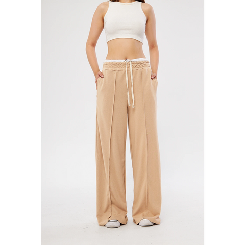 Khaki Boxer Belt Wide Leg Trousers | Montivo Pakistan