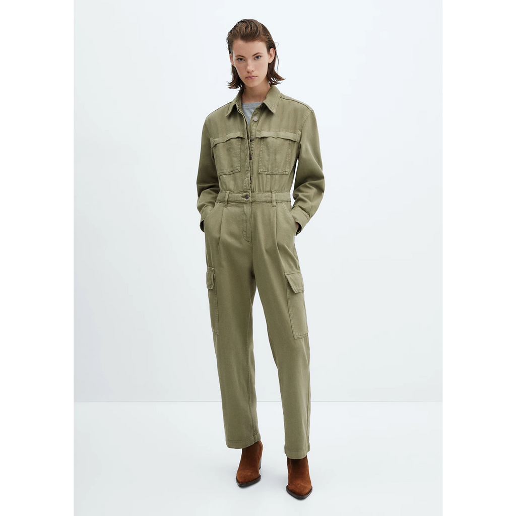 MNG Olive Green Denim Cargo Jumpsuit | Montivo Pakistan