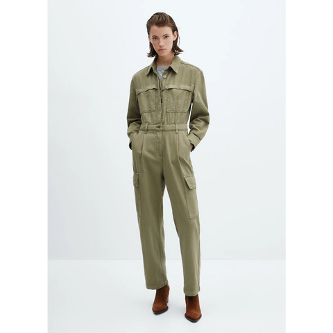 MNG Olive Green Denim Cargo Jumpsuit | Montivo Pakistan