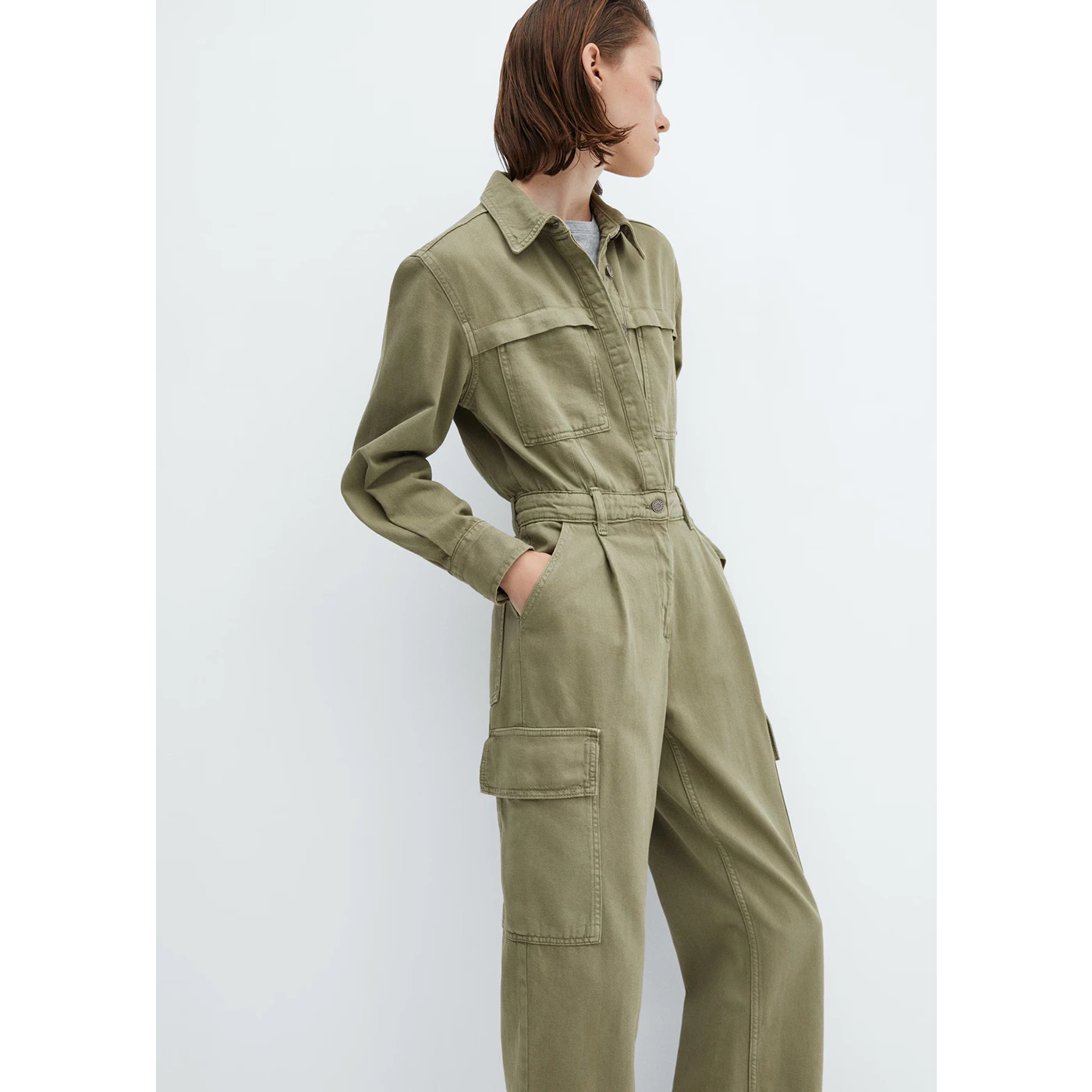 MNG Olive Green Denim Cargo Jumpsuit | Montivo Pakistan