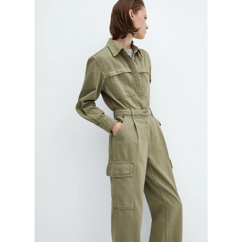 MNG Olive Green Denim Cargo Jumpsuit | Montivo Pakistan
