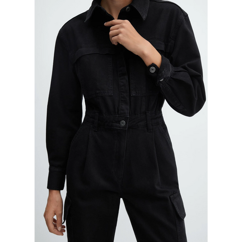 MNG Black Denim Cargo Jumpsuit | Montivo Pakistan