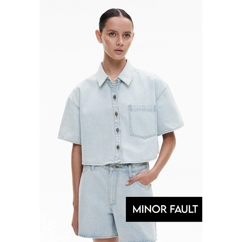 (Minor Fault) Light Blue Denim Oversized Shirt | Montivo Pakistan