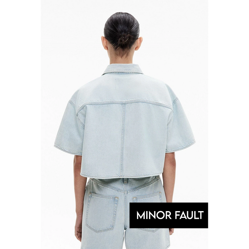 (Minor Fault) Light Blue Denim Oversized Shirt | Montivo Pakistan