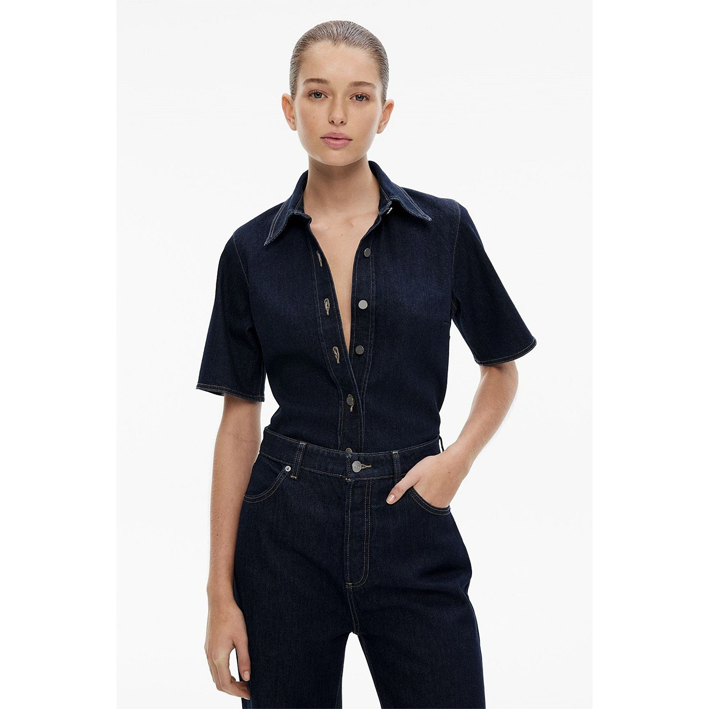 Dark Blue Denim Short Sleeves Shirt