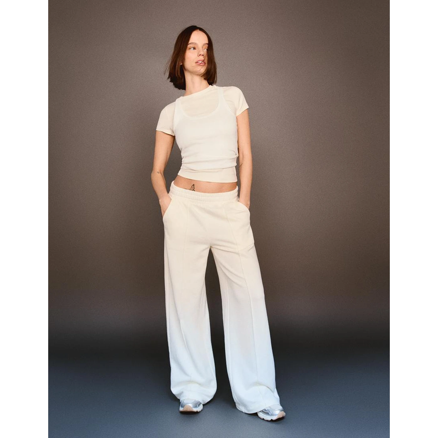 White Front Seam Wide Leg Trousers