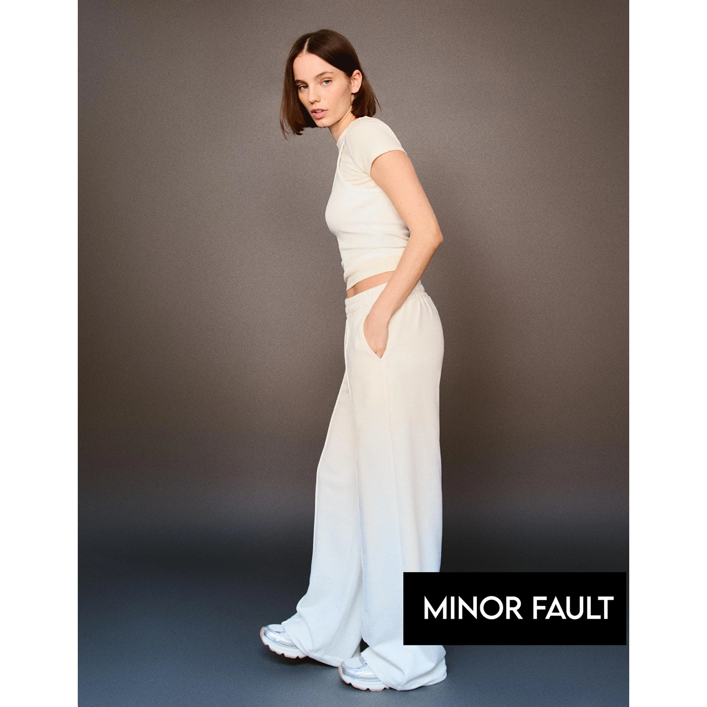 (Minor Fault) White Front Seam Wide Leg Trousers | Montivo Pakistan