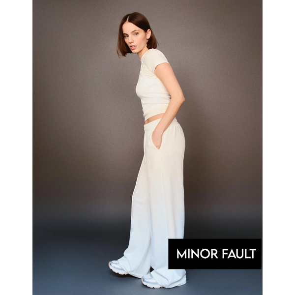 (Minor Fault) White Front Seam Wide Leg Trousers
