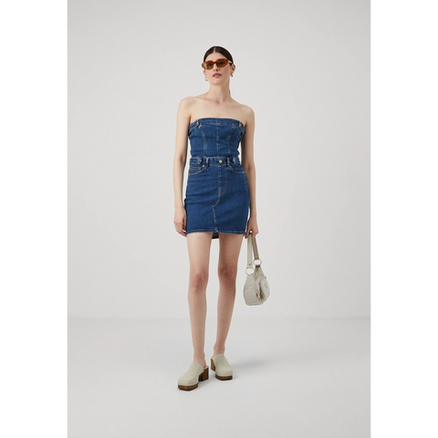Blue Denim Mini Tube Dress | Montivo Pakistan
