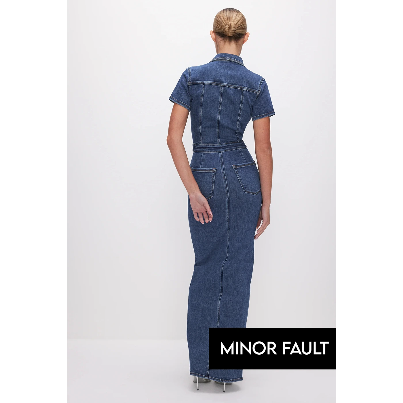 (Minor Fault) Blue Denim Zipper Maxi Dress | Montivo Pakistan