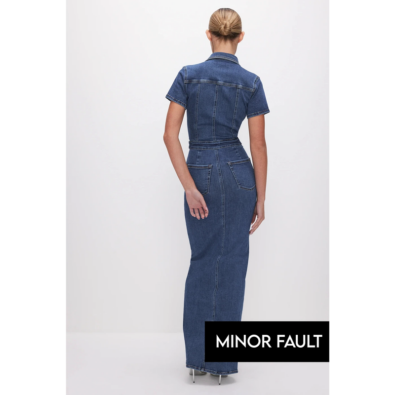 (Minor Fault) Blue Denim Zipper Maxi Dress | Montivo Pakistan