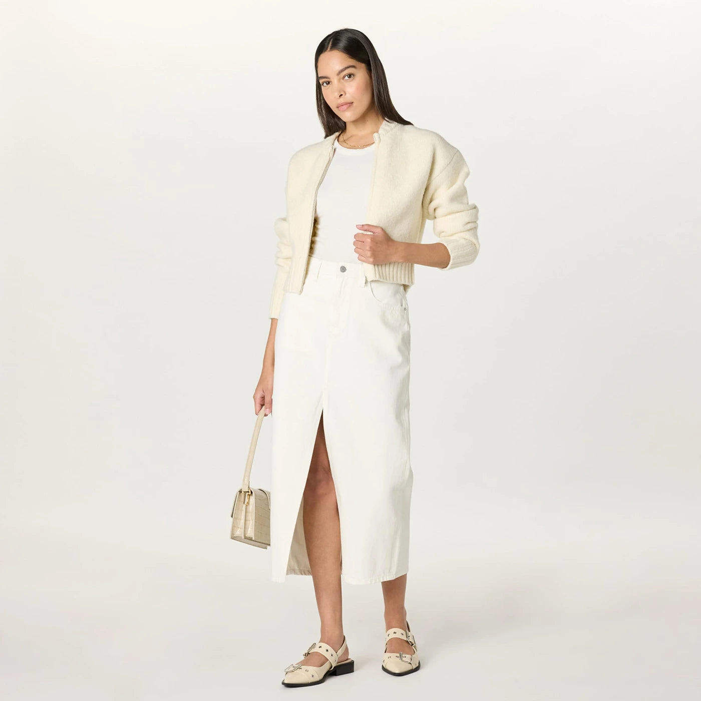 White Front Slit Denim Skirt | Montivo Pakistan
