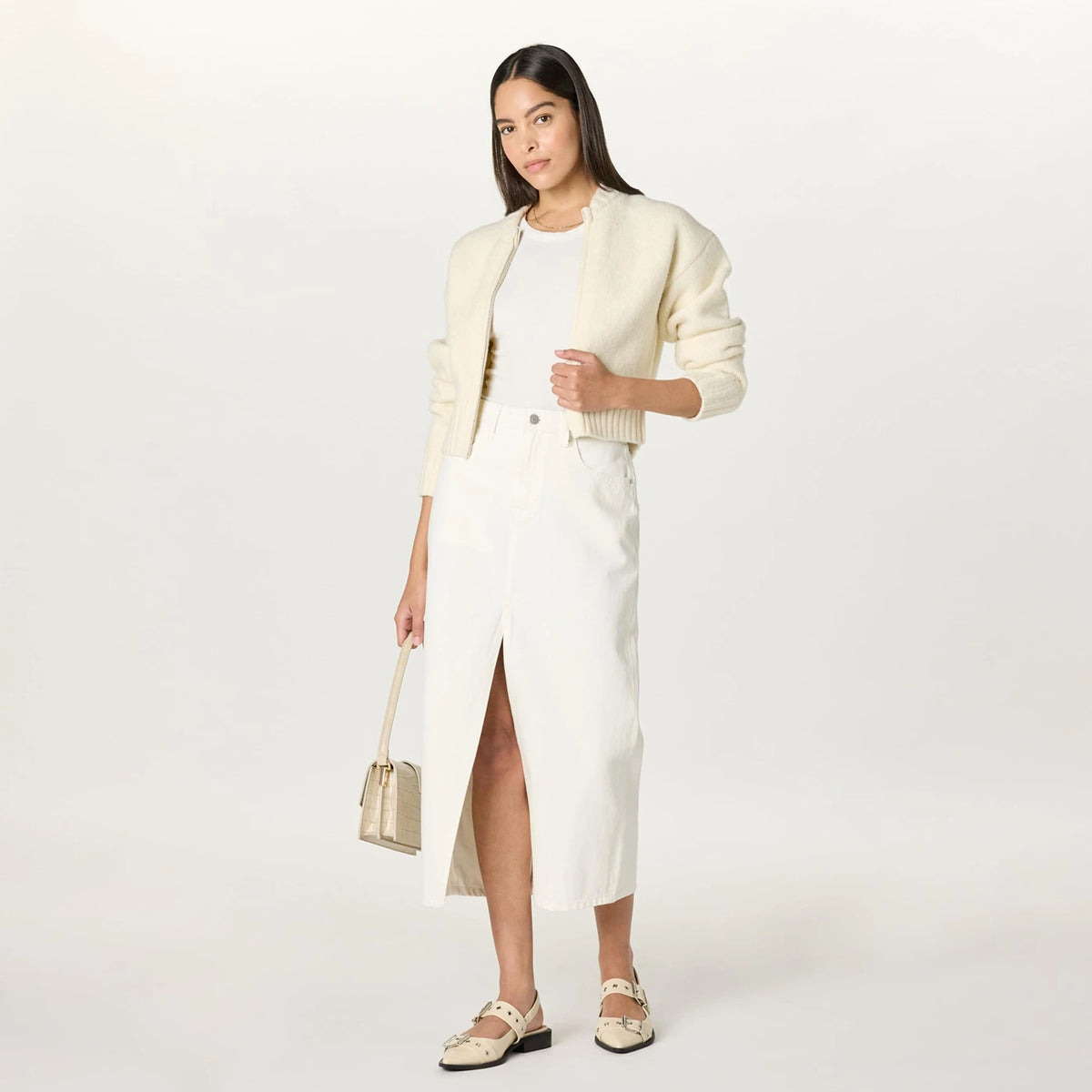White Front Slit Denim Skirt | Montivo Pakistan
