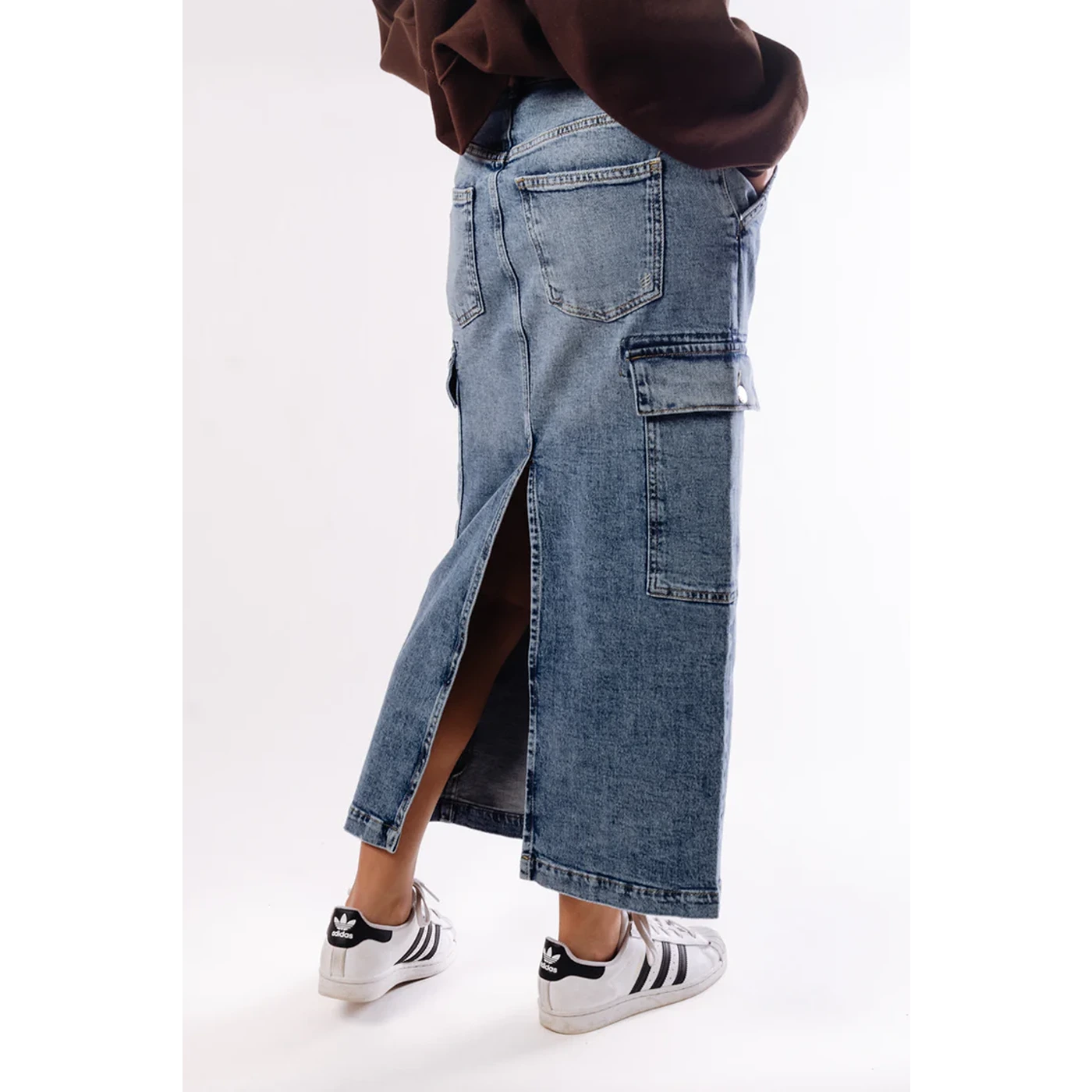 Mid Blue Cargo Back Slit Skirt | Montivo Pakistan