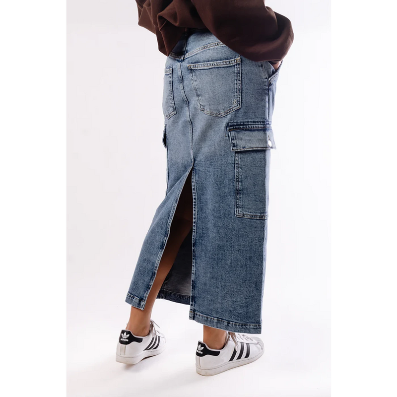 Mid Blue Cargo Back Slit Skirt | Montivo Pakistan