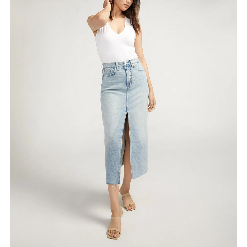 Light Blue Front Slit Denim Skirt | Montivo Pakistan