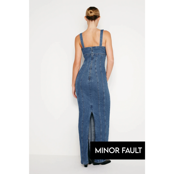 (Minor Fault) Blue Denim Corset Maxi Dress | Montivo Pakistan