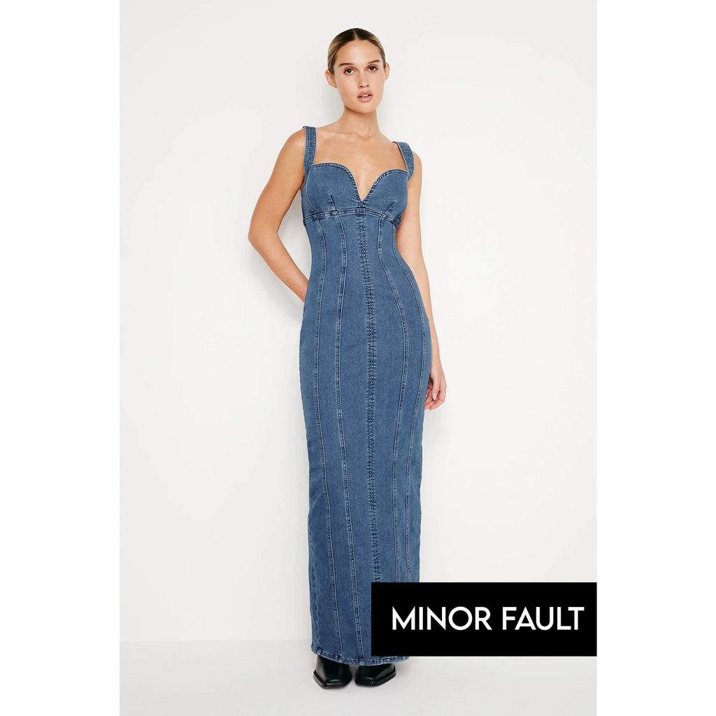 (Minor Fault) Blue Denim Corset Maxi Dress | Montivo Pakistan