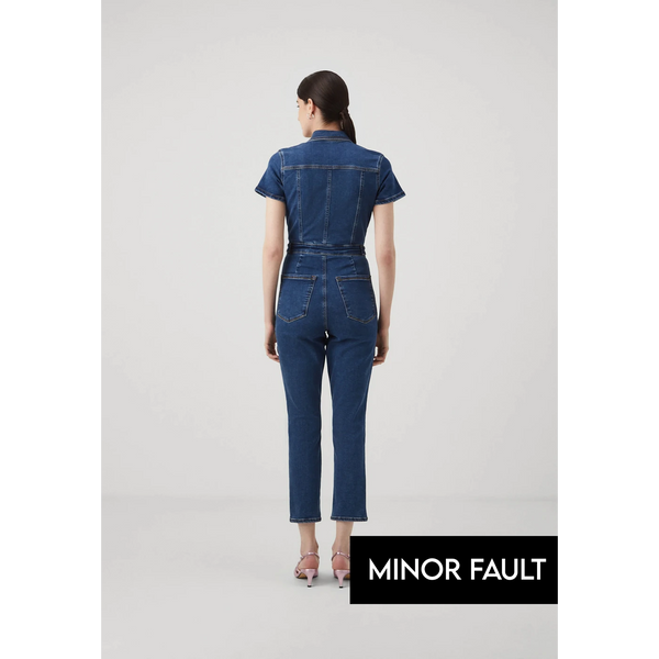 (Minor Fault) Blue Denim Zipper Jumpsuit | Montivo Pakistan