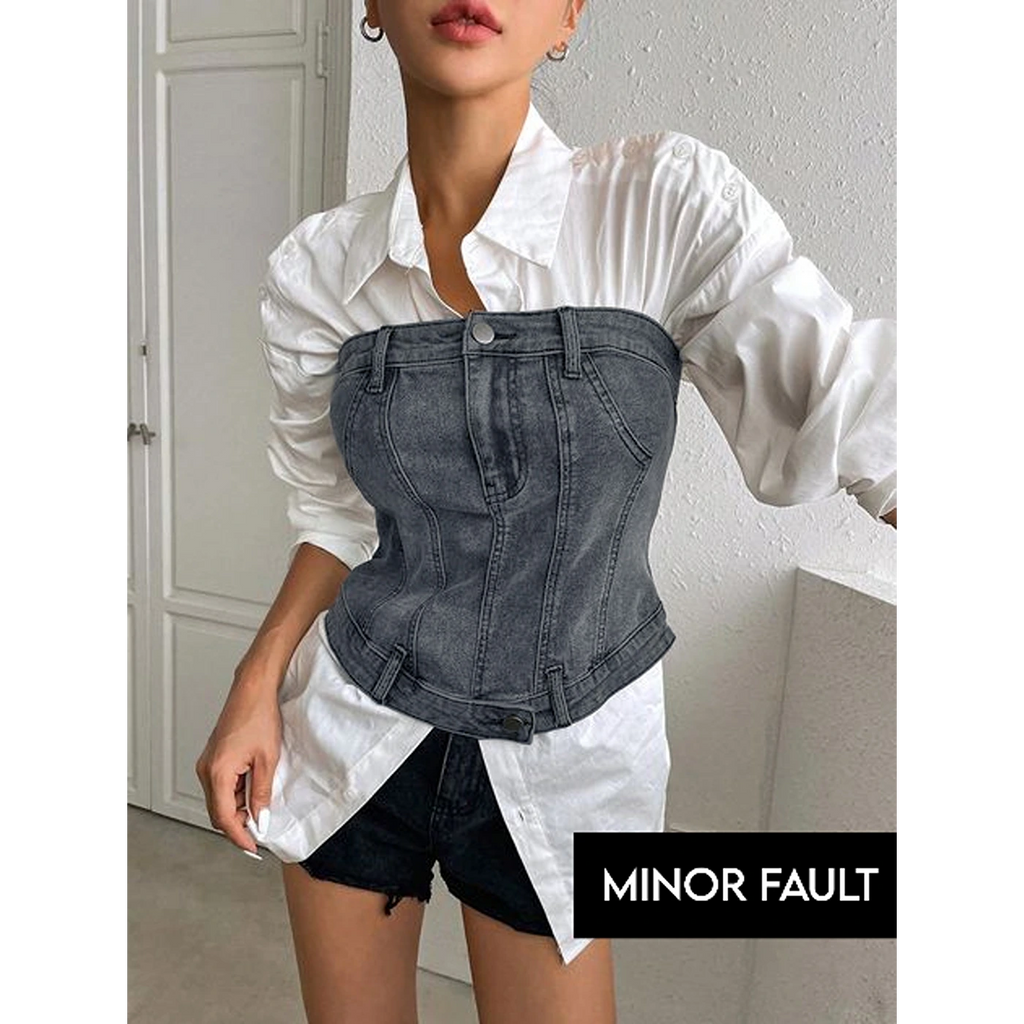 (Minor Fault) Dark Grey Denim Corset | Montivo Pakistan